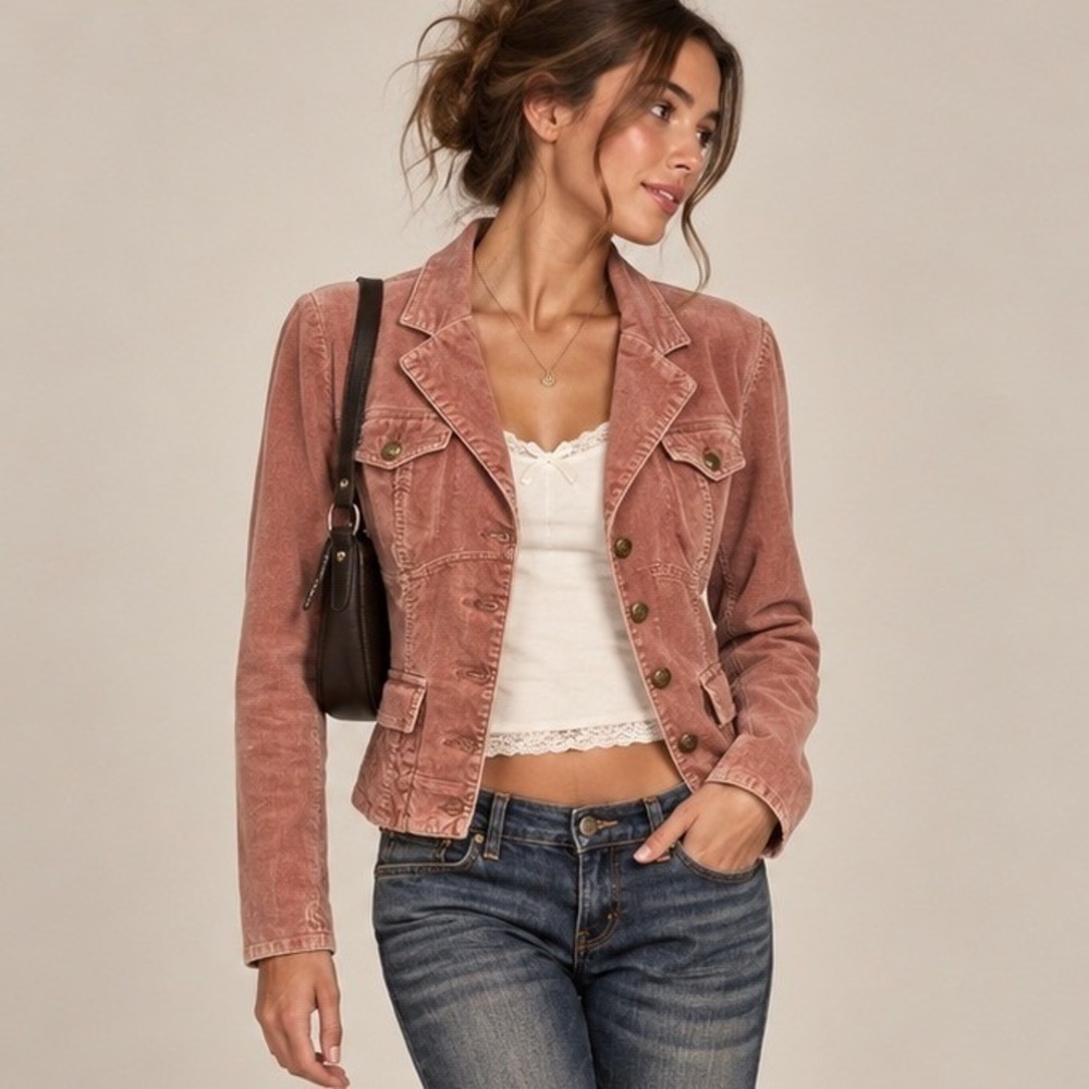 Candies Pink Corduroy Blazer Y2K Tailored Fitted Jacket M